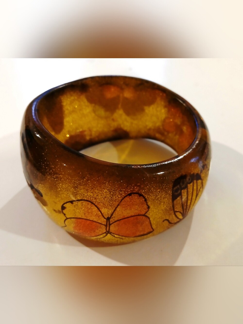 Vintage Amber Butterfly Resin Bangle Bracelet - Women Jewelry